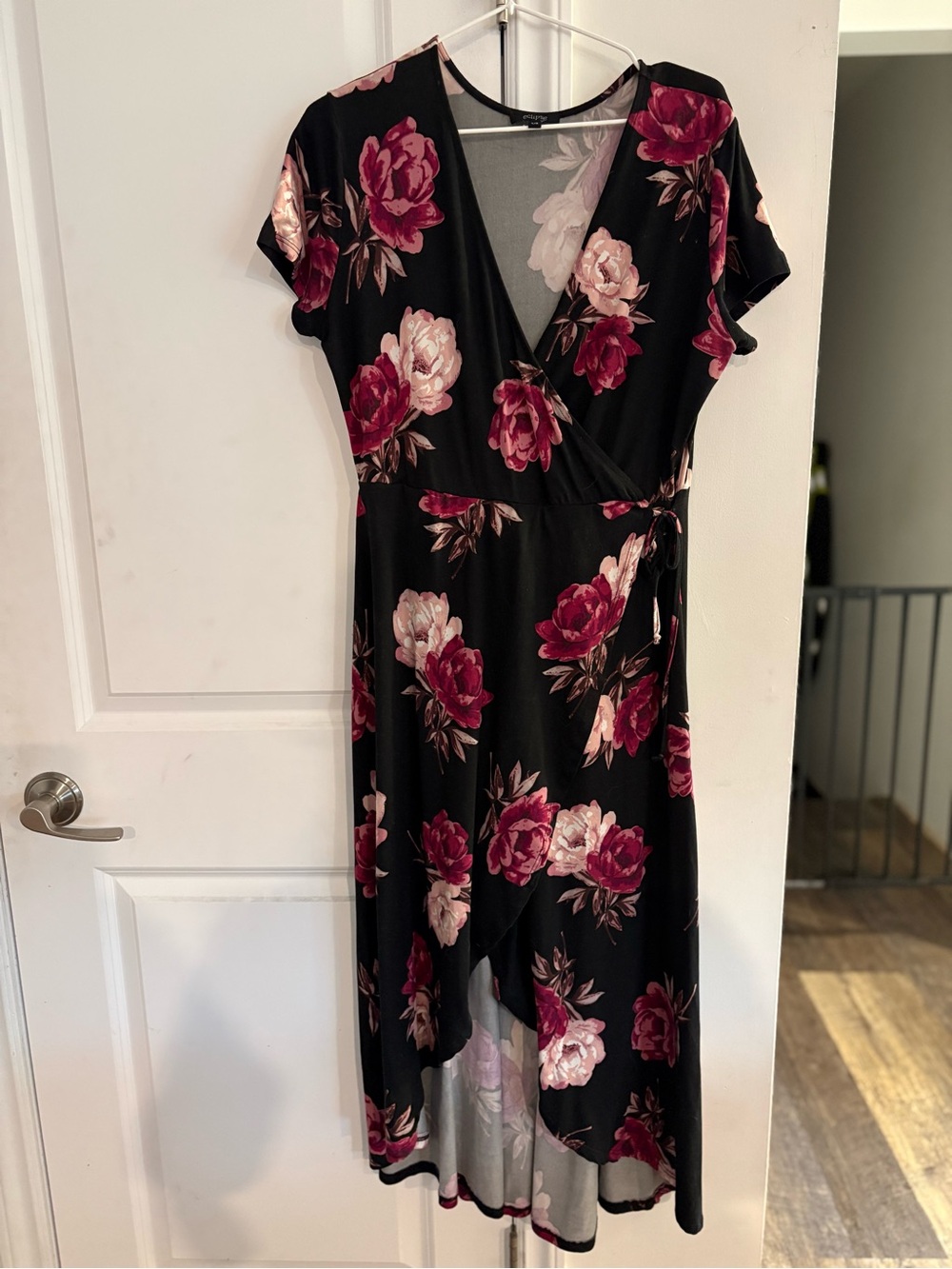 Eclipse Black Maxi Wrap Dress with Burgundy & Blush Floral